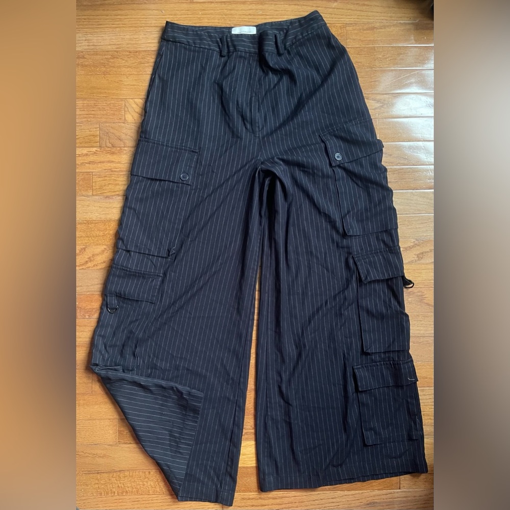 Anthropologie Navy Pinstripe Cargo Pants